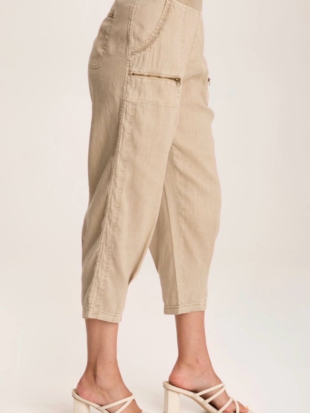 XCVI Camden Linen Tapered Crop Pant Pull On Lightweight Neutral Sz M - Picture 14 of 14